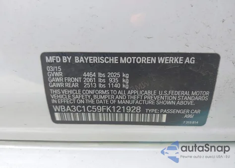 2015 BMW 328I from USA, damaged, VIN WBA3C1C59FK121928